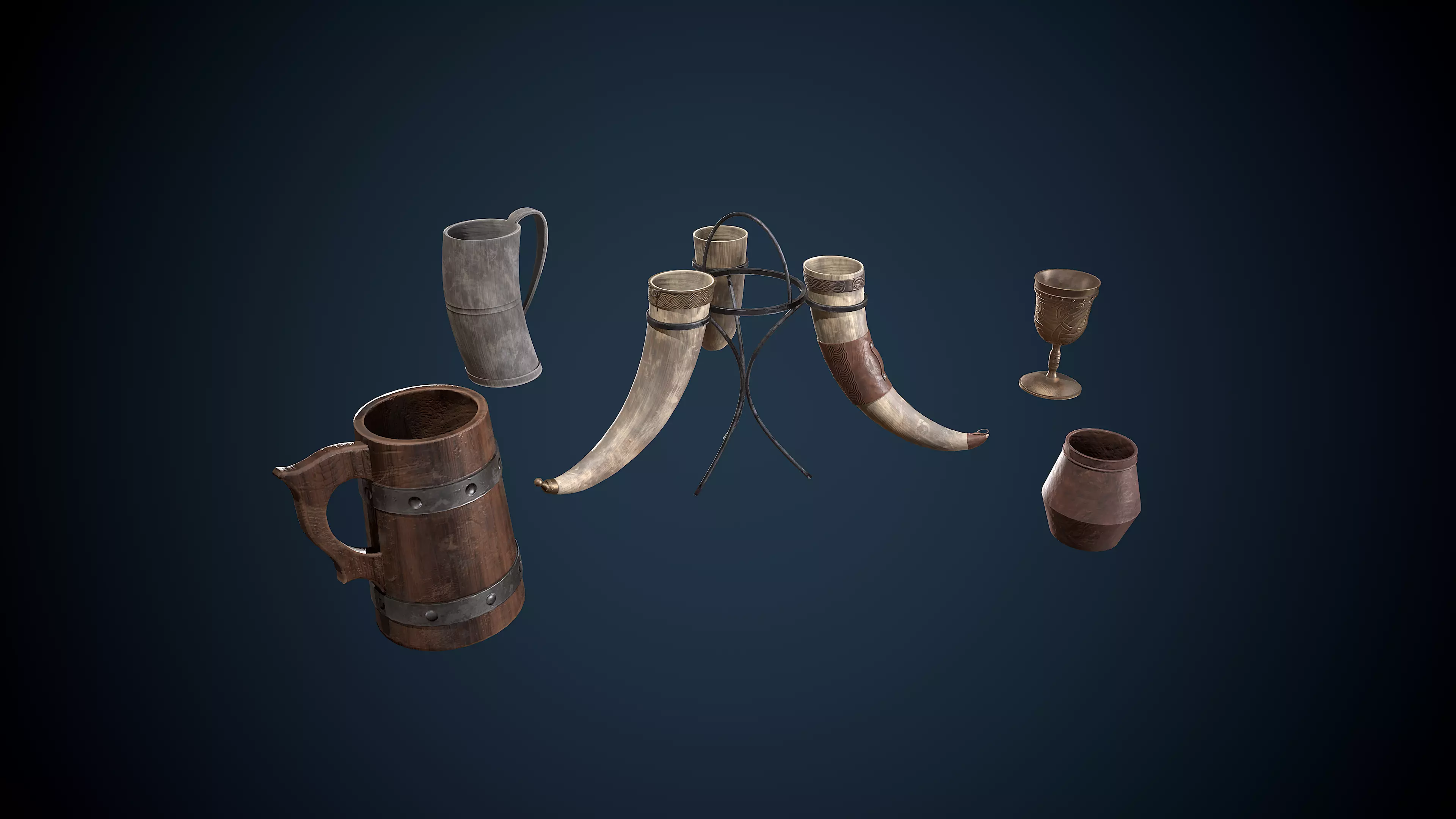 Viking Drinking Items Game-Ready Low-poly 3D model_0