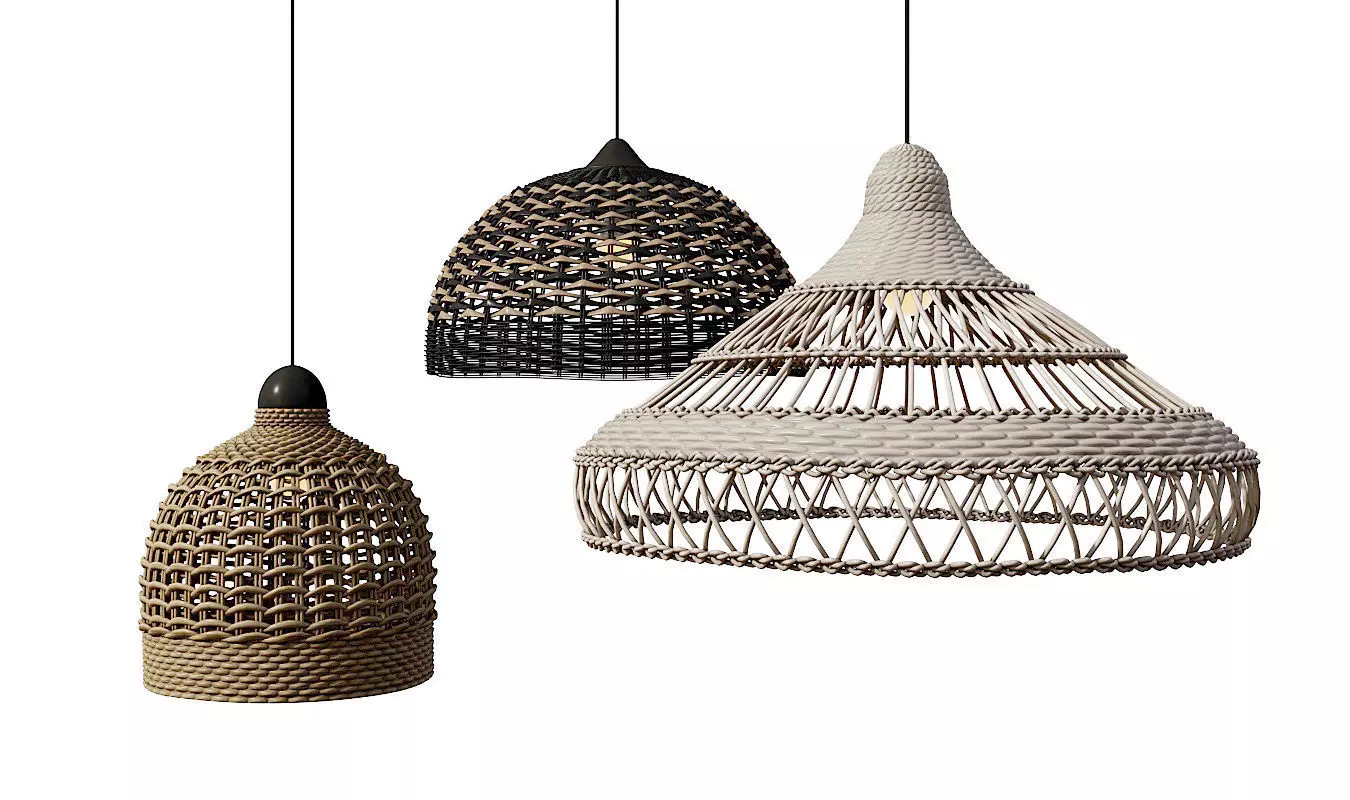 Wicker Lampshades Set 3D model