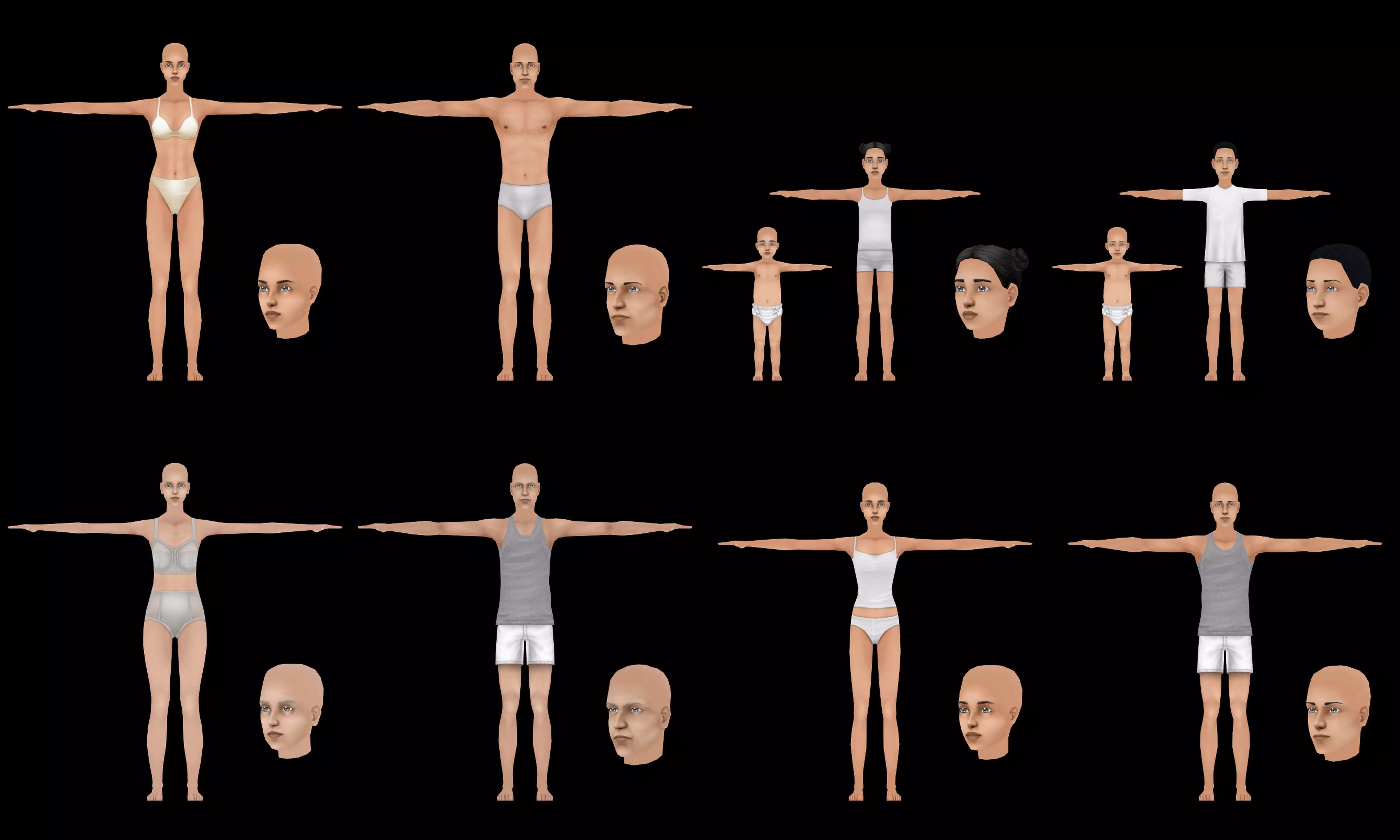 Collection Base female and male and child Low-poly 3D model_0