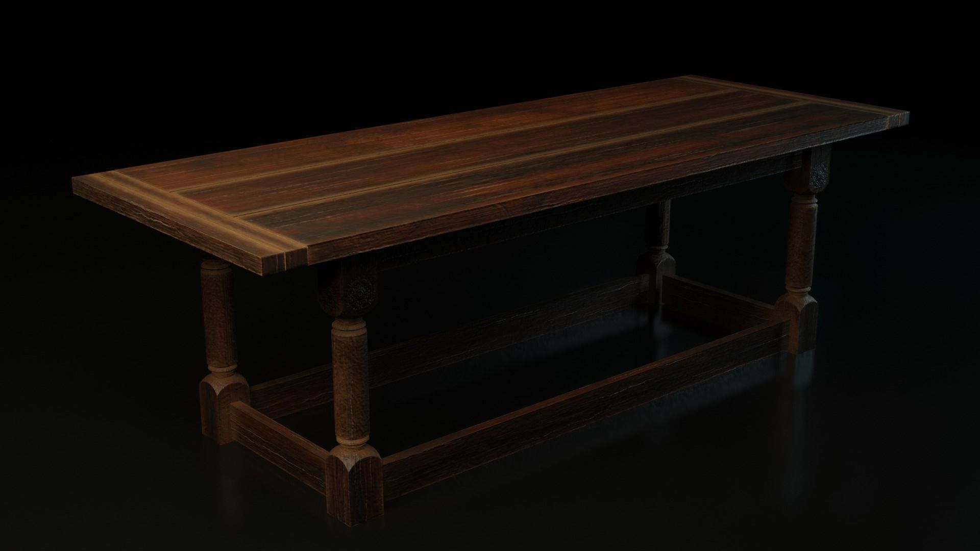 Medieval wooden table Free low-poly 3D model_2