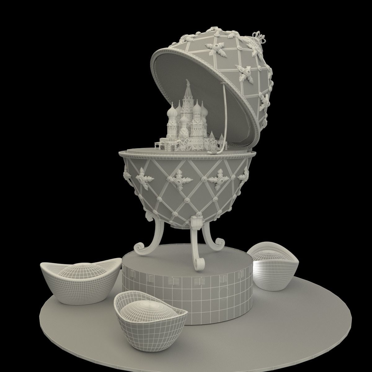 Chinese Gold Ingot with Russia Faberge egg    3D model_8