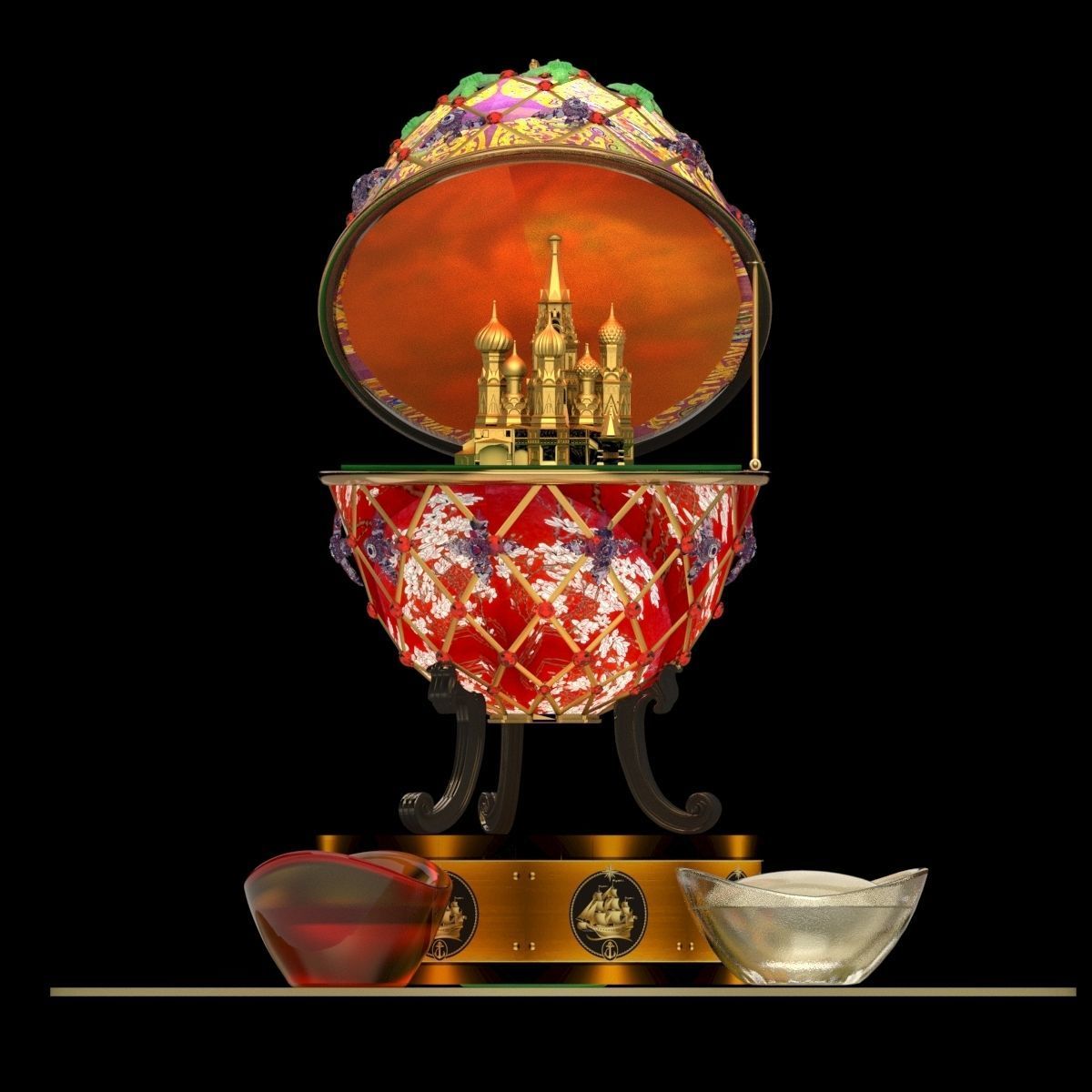 Chinese Gold Ingot with Russia Faberge egg    3D model_2