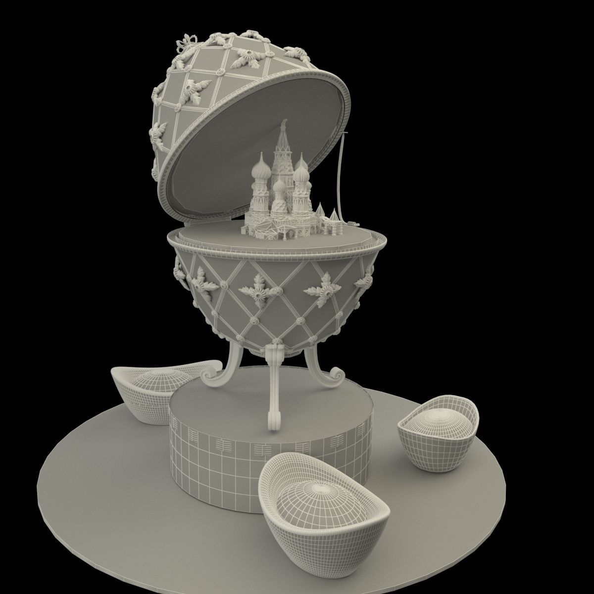 Chinese Gold Ingot with Russia Faberge egg    3D model_7