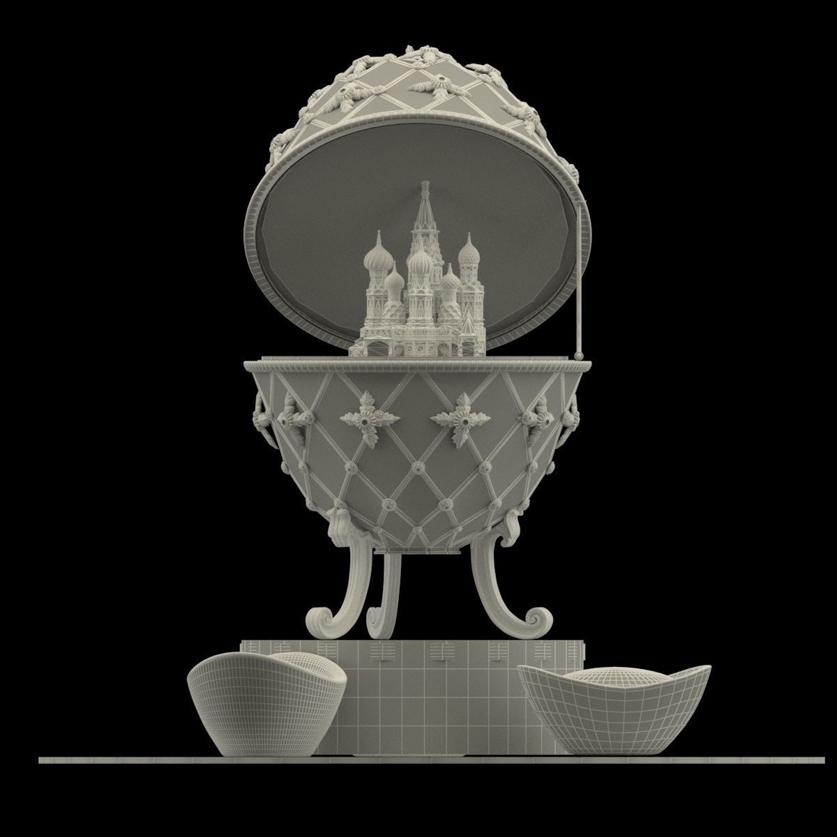 Chinese Gold Ingot with Russia Faberge egg    3D model_6