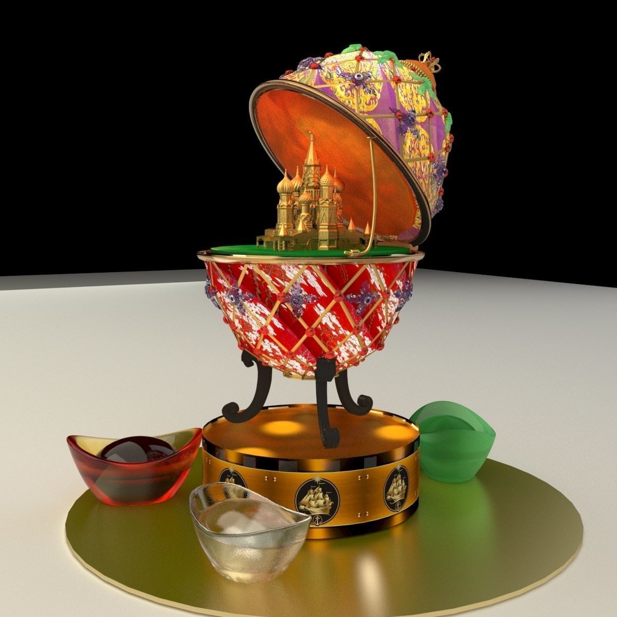 Chinese Gold Ingot with Russia Faberge egg    3D model_1