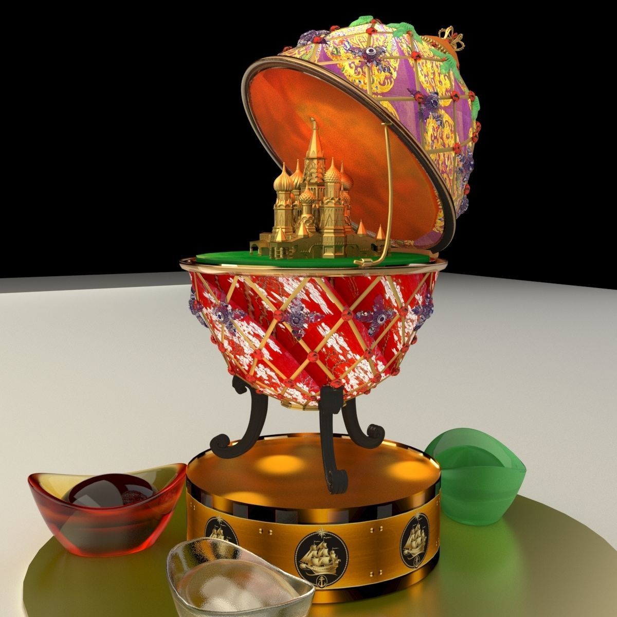 Chinese Gold Ingot with Russia Faberge egg    3D model_3