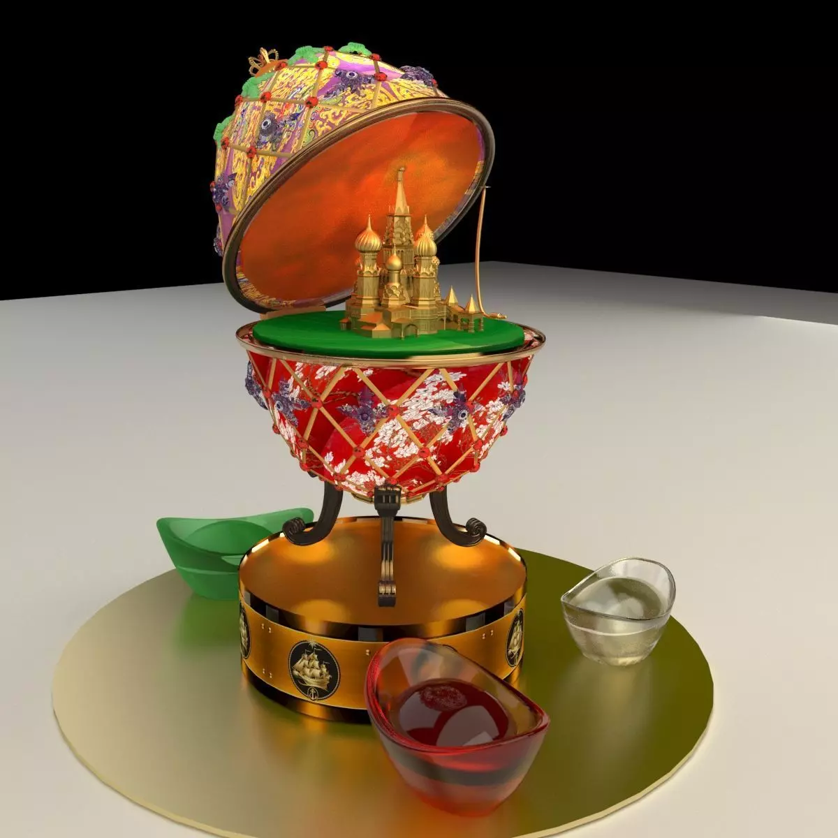 Chinese Gold Ingot with Russia Faberge egg    3D model_0