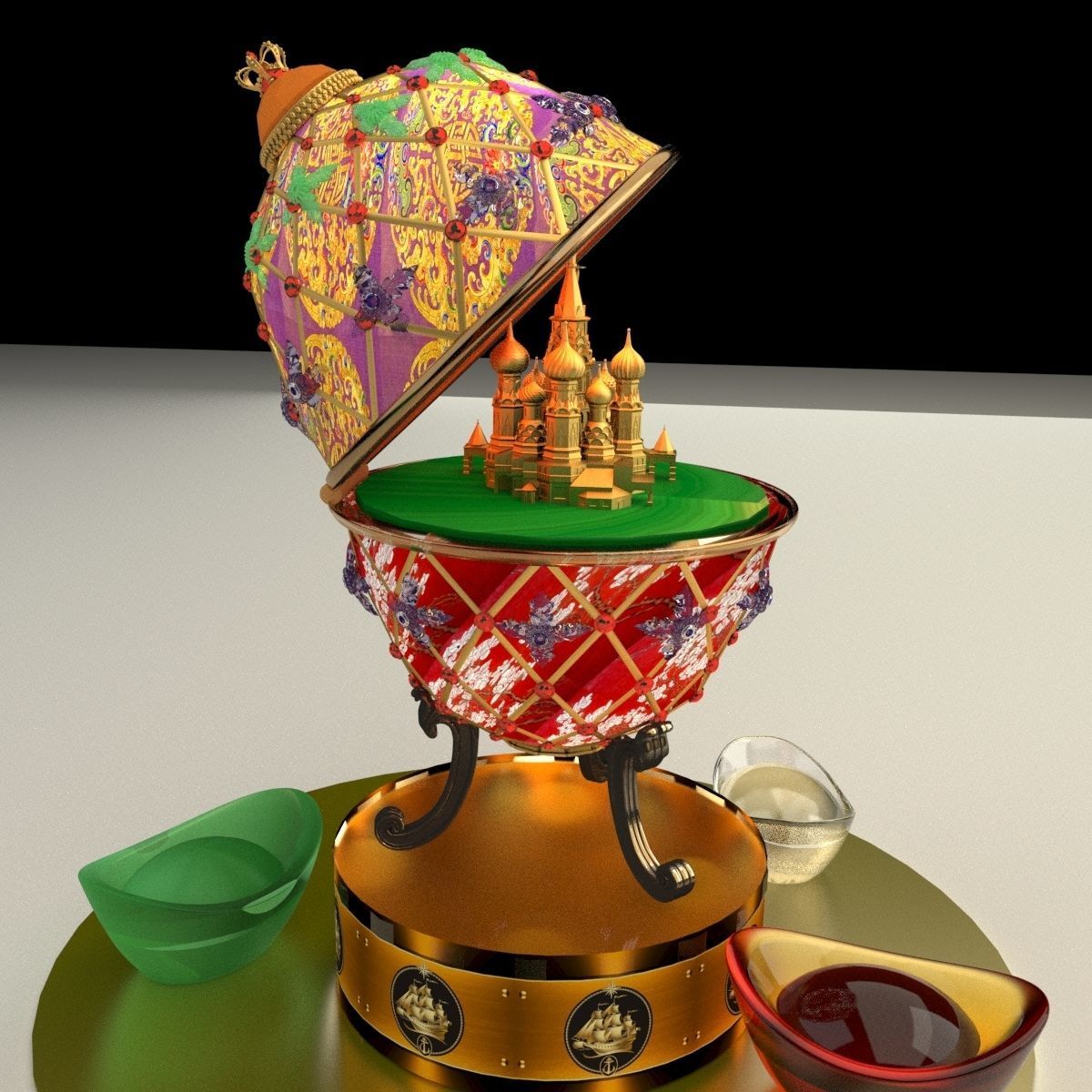 Chinese Gold Ingot with Russia Faberge egg    3D model_4