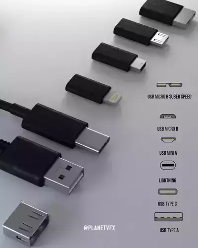 USB Ports 3d model pack Low-poly 3D model