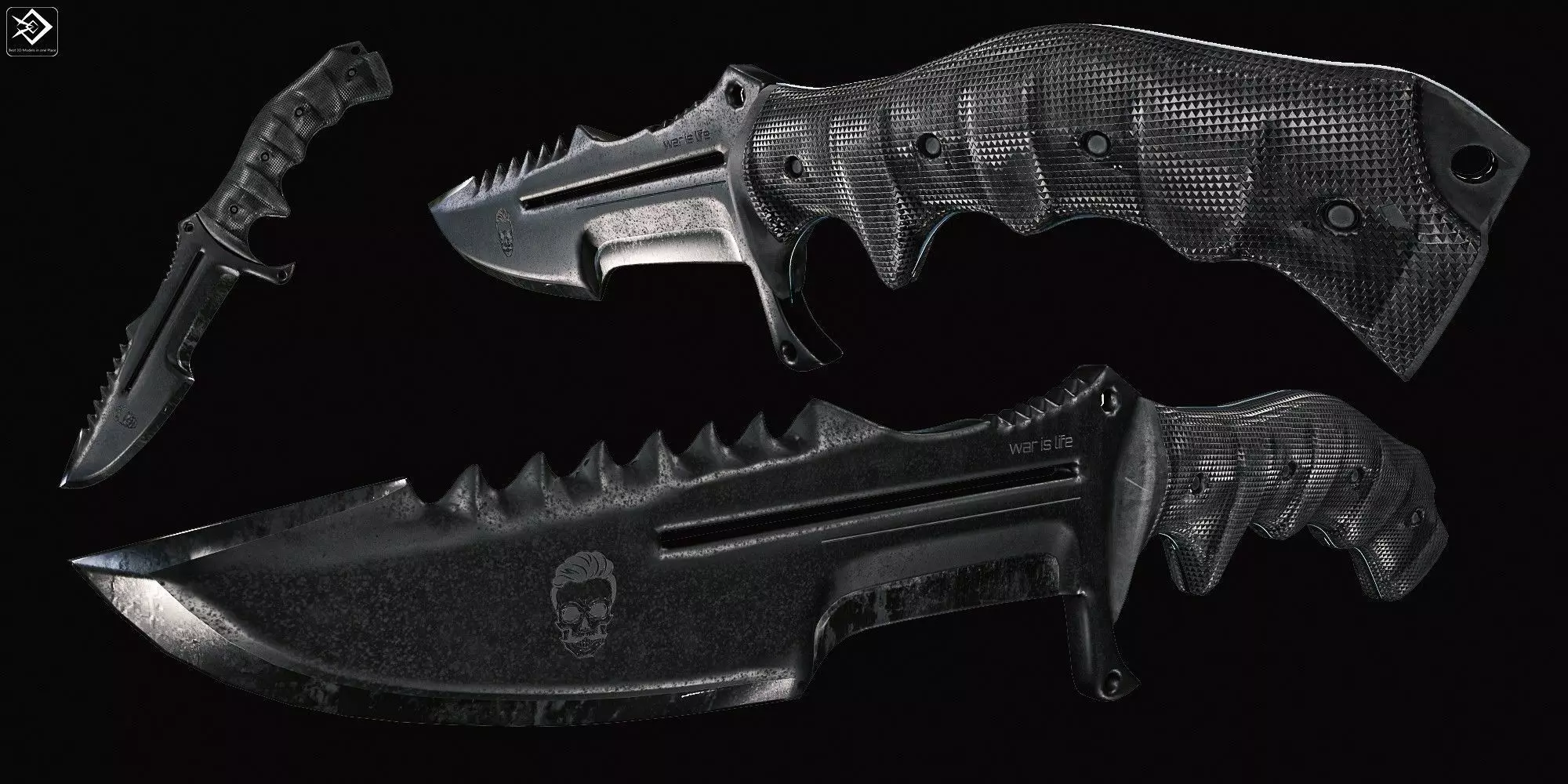 Combat knife Low-poly 3D model_0