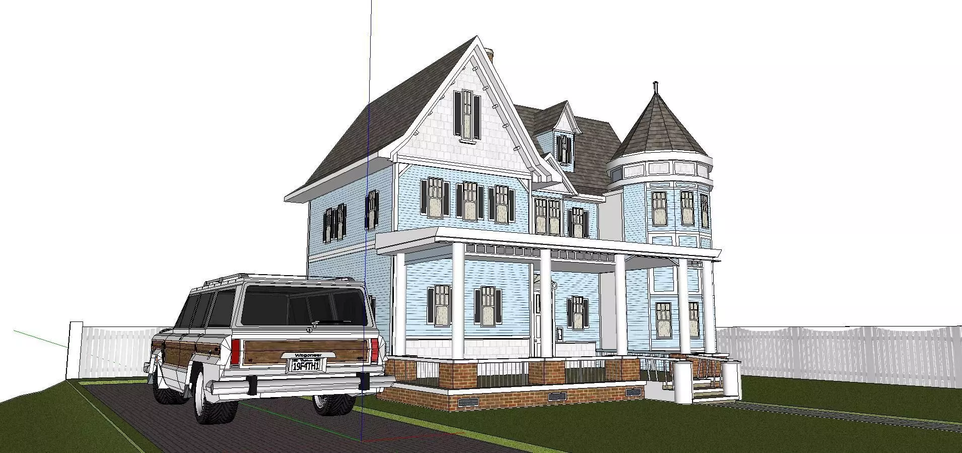 Nobility-History-Castle-Villa-021 victorian house with car 3D model