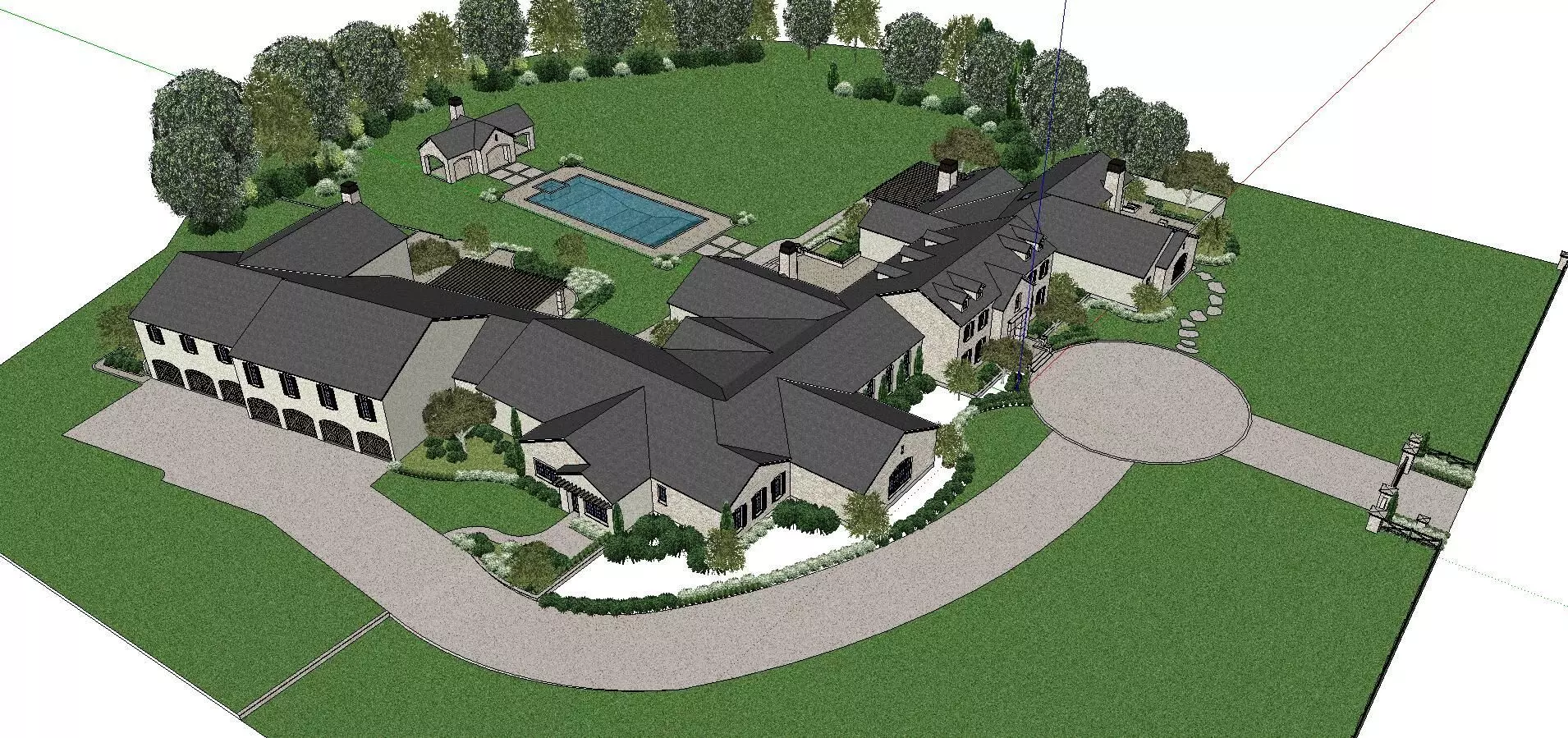 Nobility-History-Castle-Villa-025 mansion with pool in middle 3D model