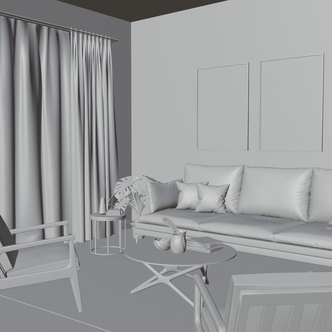 Sunny Day Living Room 3D model_10