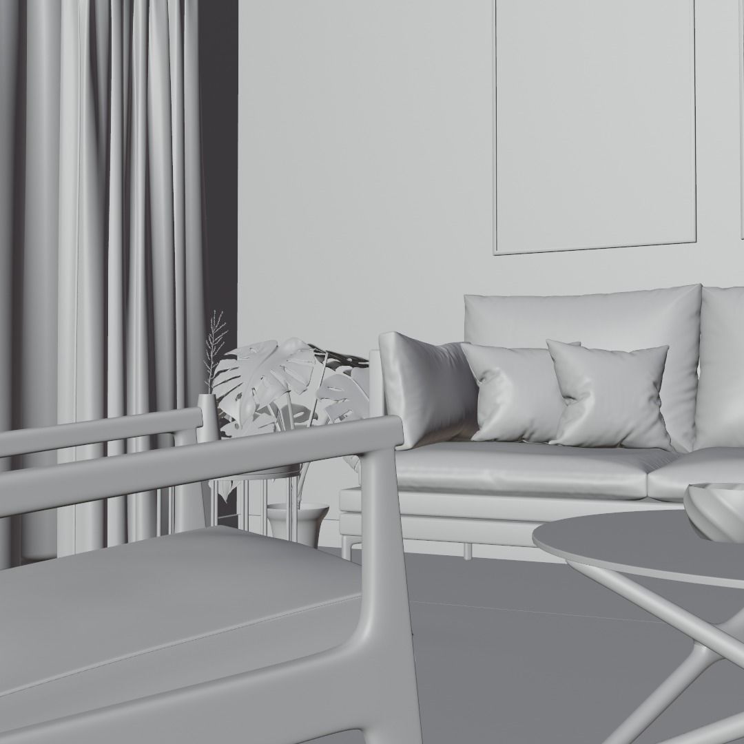 Sunny Day Living Room 3D model_11