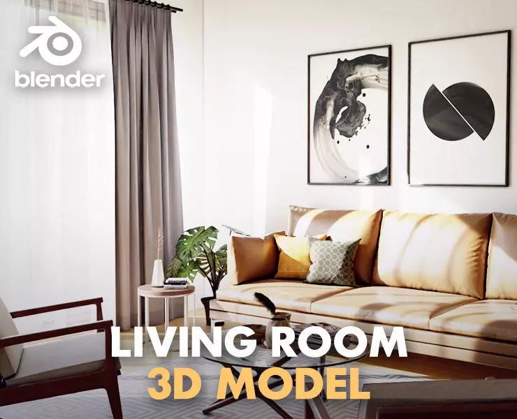 Sunny Day Living Room 3D model_0