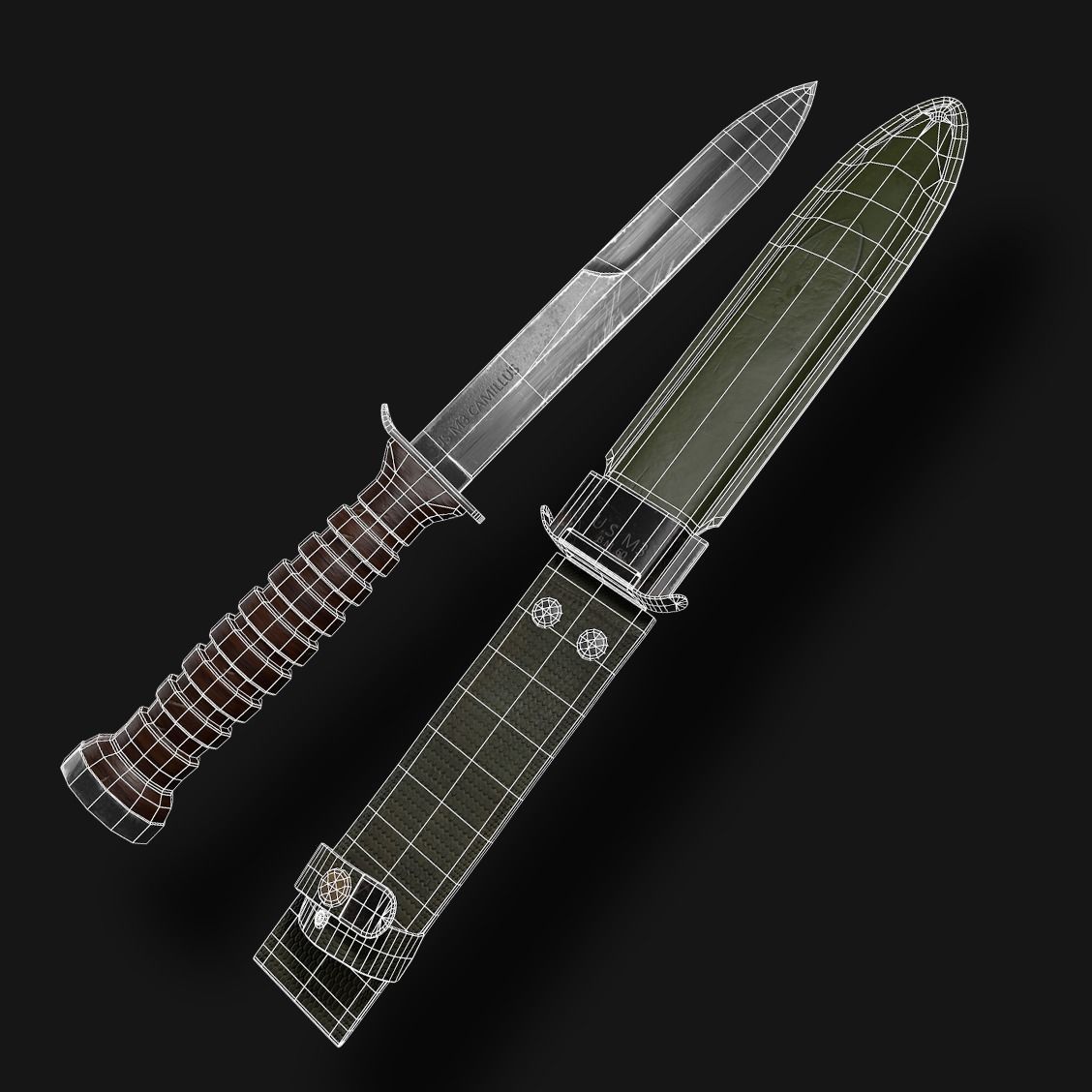 Knife m3 us Low-poly 3D model_4