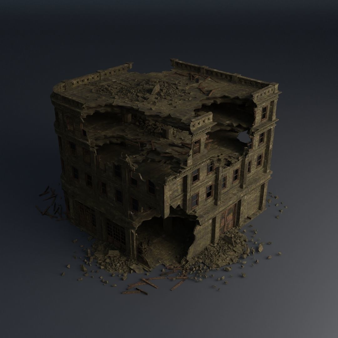 DESTROYED BUILDING CLASSICAL APOCALYPSE WAR RUINED 01 Low-poly 3D model_9