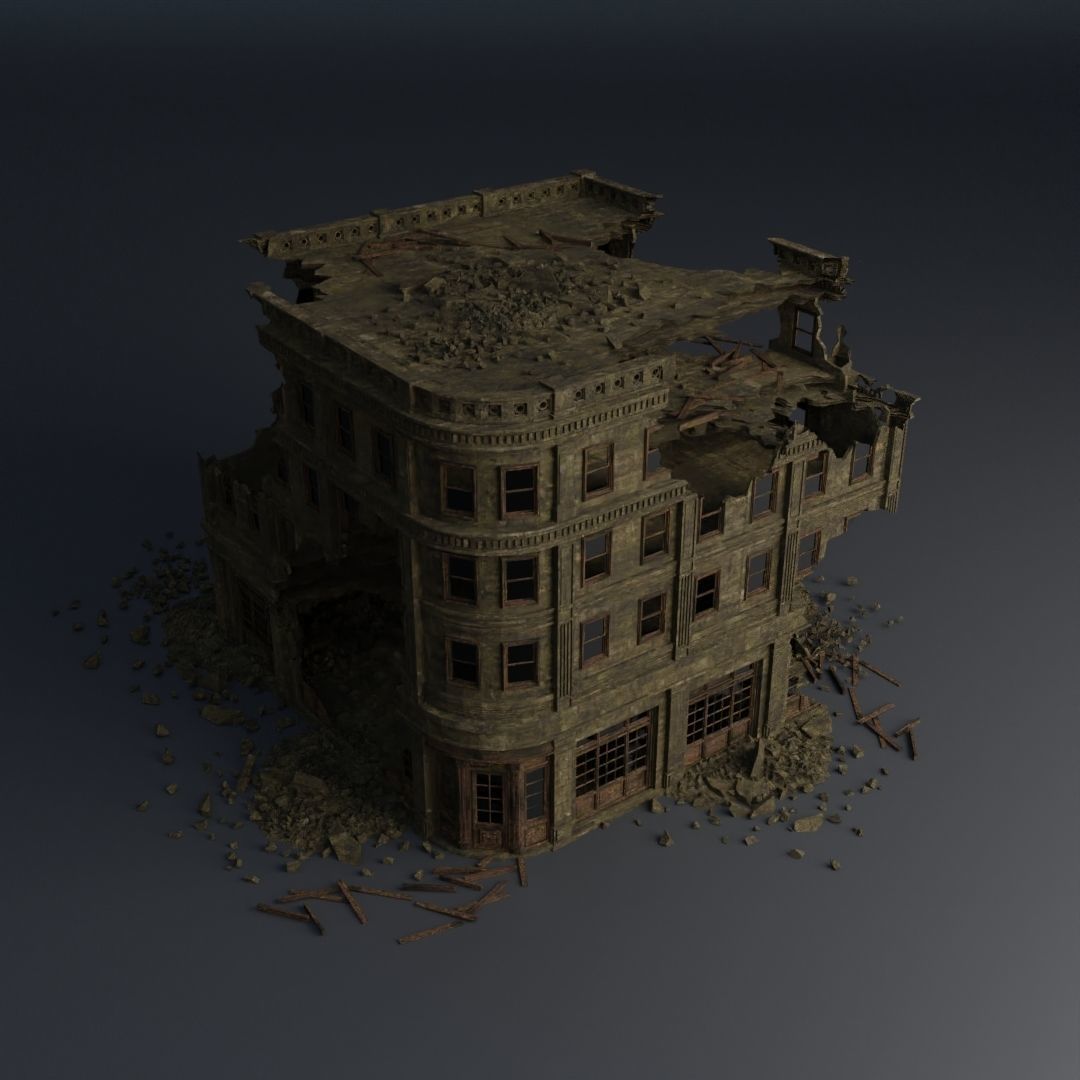 DESTROYED BUILDING CLASSICAL APOCALYPSE WAR RUINED 01 Low-poly 3D model_8
