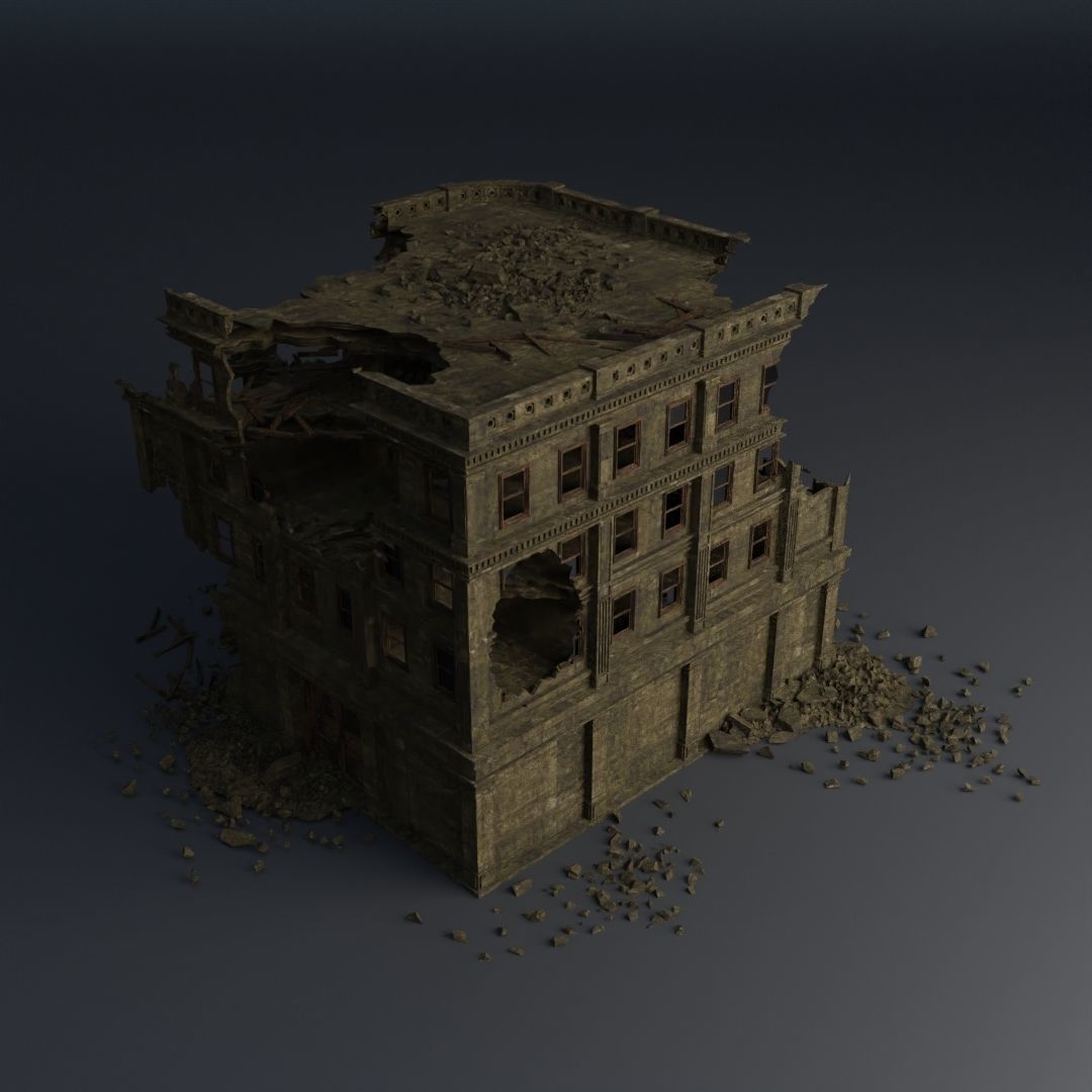 DESTROYED BUILDING CLASSICAL APOCALYPSE WAR RUINED 01 Low-poly 3D model_11