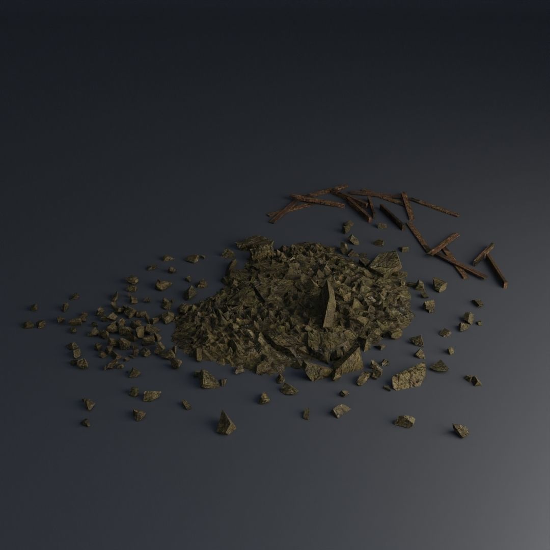 DESTROYED BUILDING CLASSICAL APOCALYPSE WAR RUINED 01 Low-poly 3D model_13