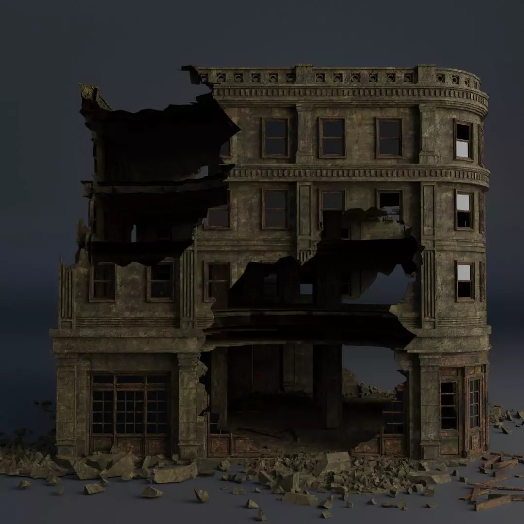 DESTROYED BUILDING CLASSICAL APOCALYPSE WAR RUINED 01 Low-poly 3D model_0