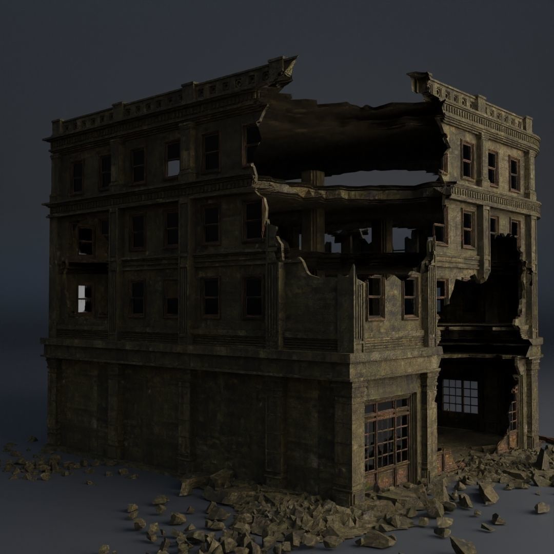 DESTROYED BUILDING CLASSICAL APOCALYPSE WAR RUINED 01 Low-poly 3D model_5