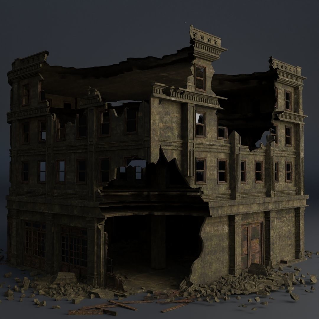 DESTROYED BUILDING CLASSICAL APOCALYPSE WAR RUINED 01 Low-poly 3D model_6