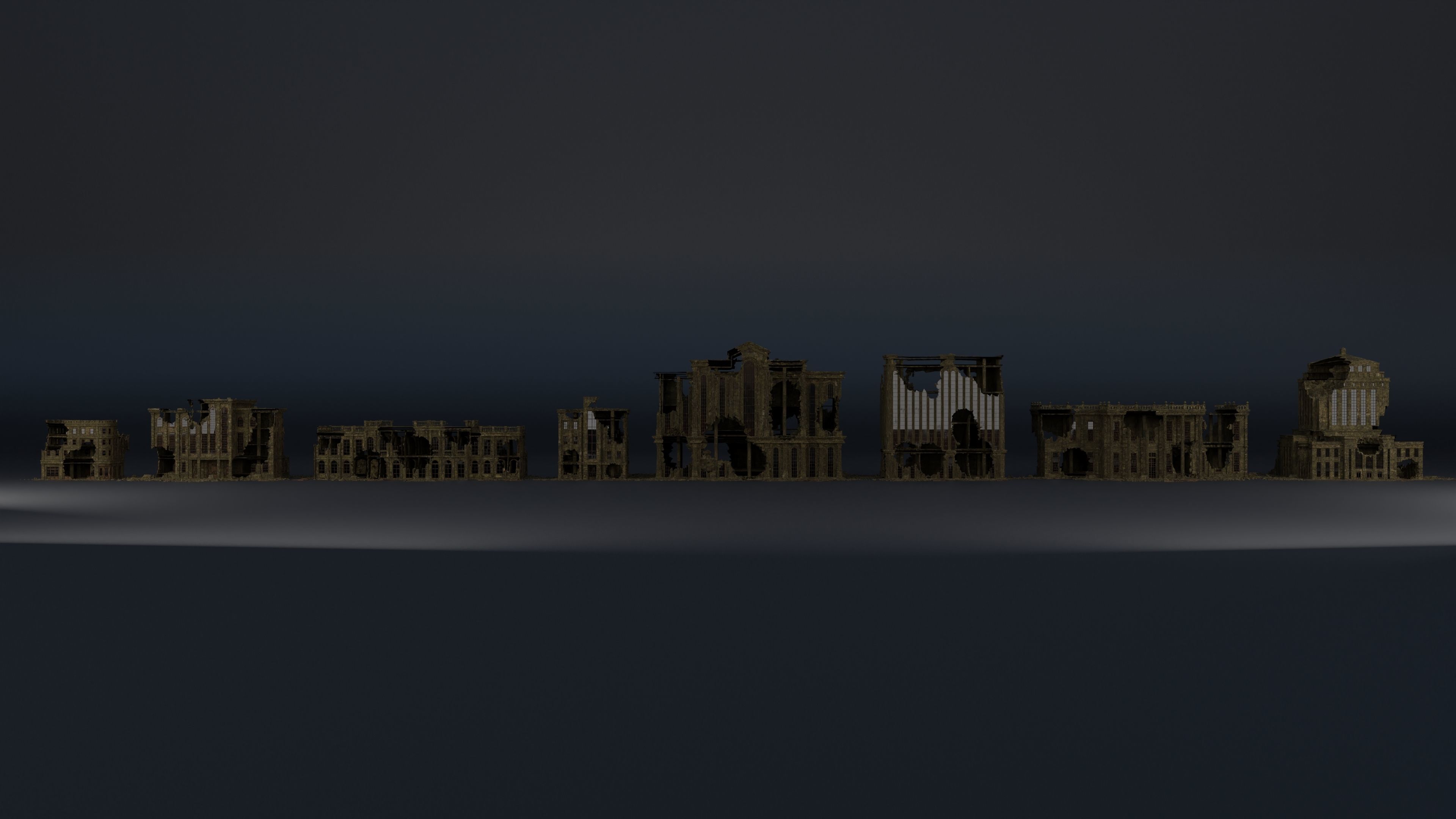 DESTROYED BUILDING CLASSICAL APOCALYPSE WAR RUINED 01 Low-poly 3D model_15