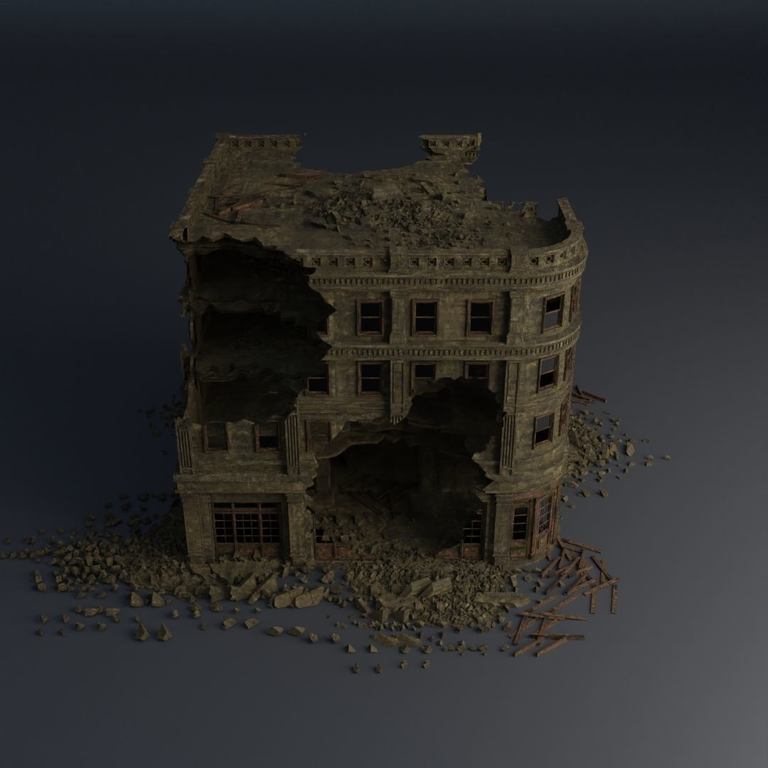 DESTROYED BUILDING CLASSICAL APOCALYPSE WAR RUINED 01 Low-poly 3D model_7