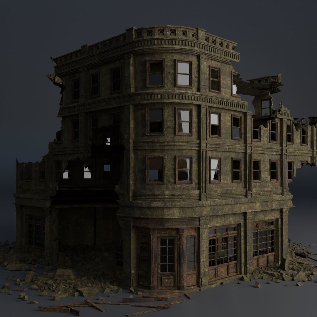 DESTROYED BUILDING CLASSICAL APOCALYPSE WAR RUINED 01 Low-poly 3D model_4