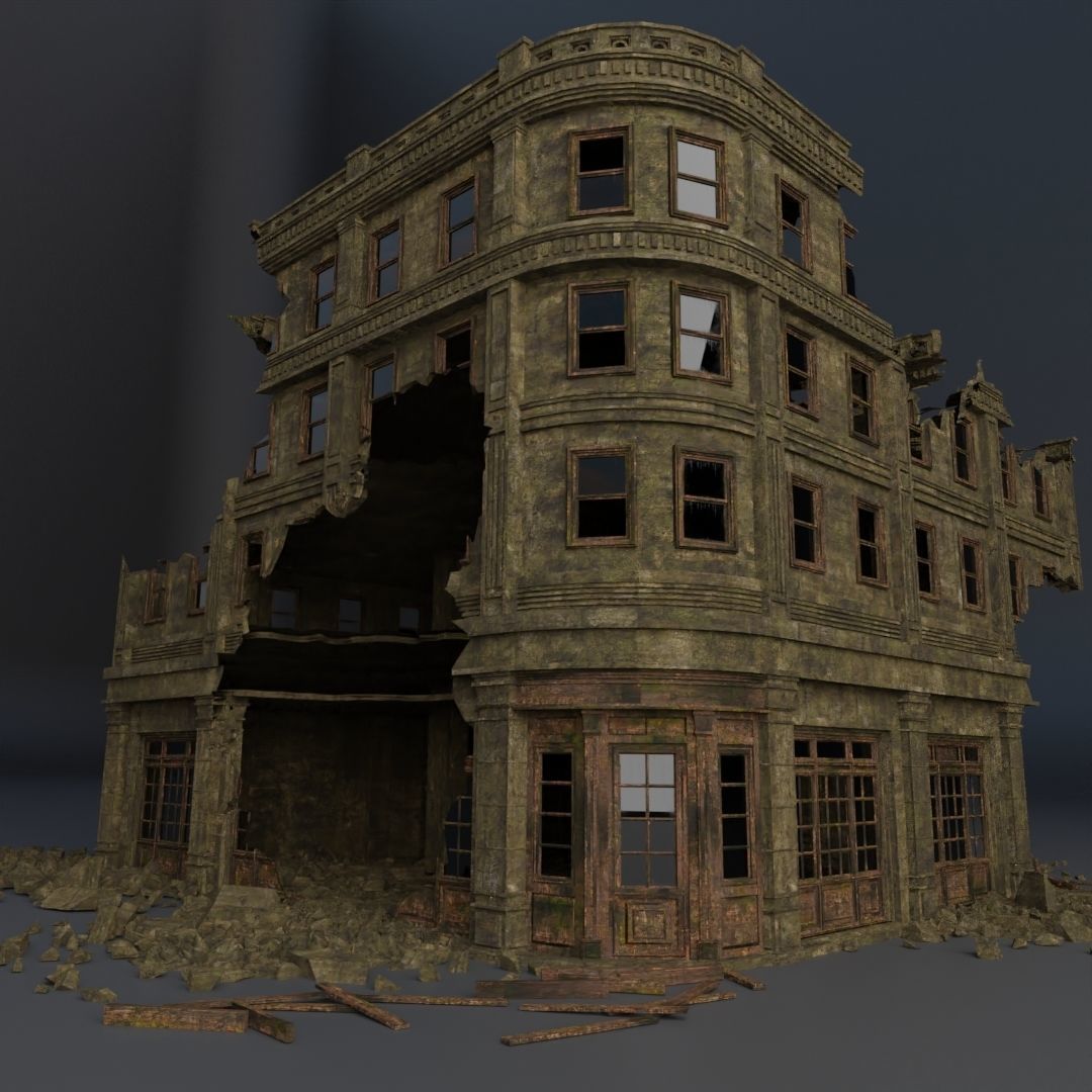 DESTROYED BUILDING CLASSICAL APOCALYPSE WAR RUINED 01 Low-poly 3D model_2