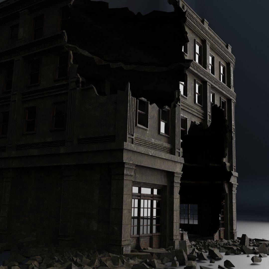 DESTROYED BUILDING CLASSICAL APOCALYPSE WAR RUINED 01 Low-poly 3D model_3