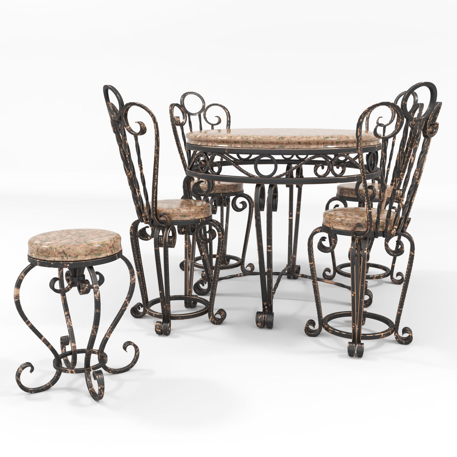 Forged table and chairs Low-poly 3D model_1