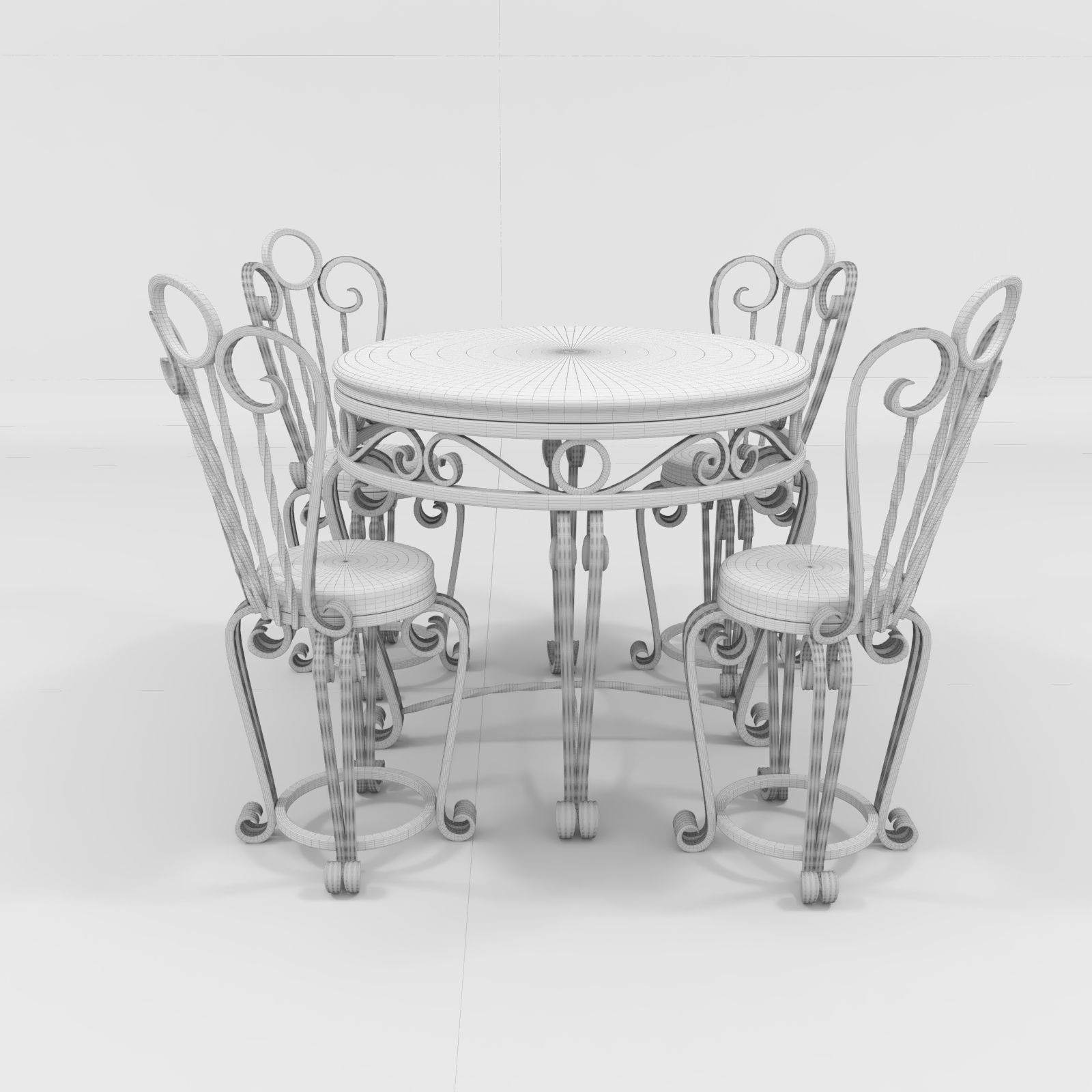 Forged table and chairs Low-poly 3D model_2