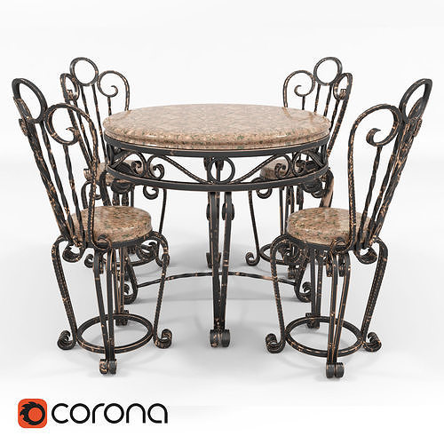 Forged table and chairs Low-poly 3D model