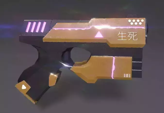 Low Poly Cyberpunk Pistol Gun Scifi AR VR Ready 