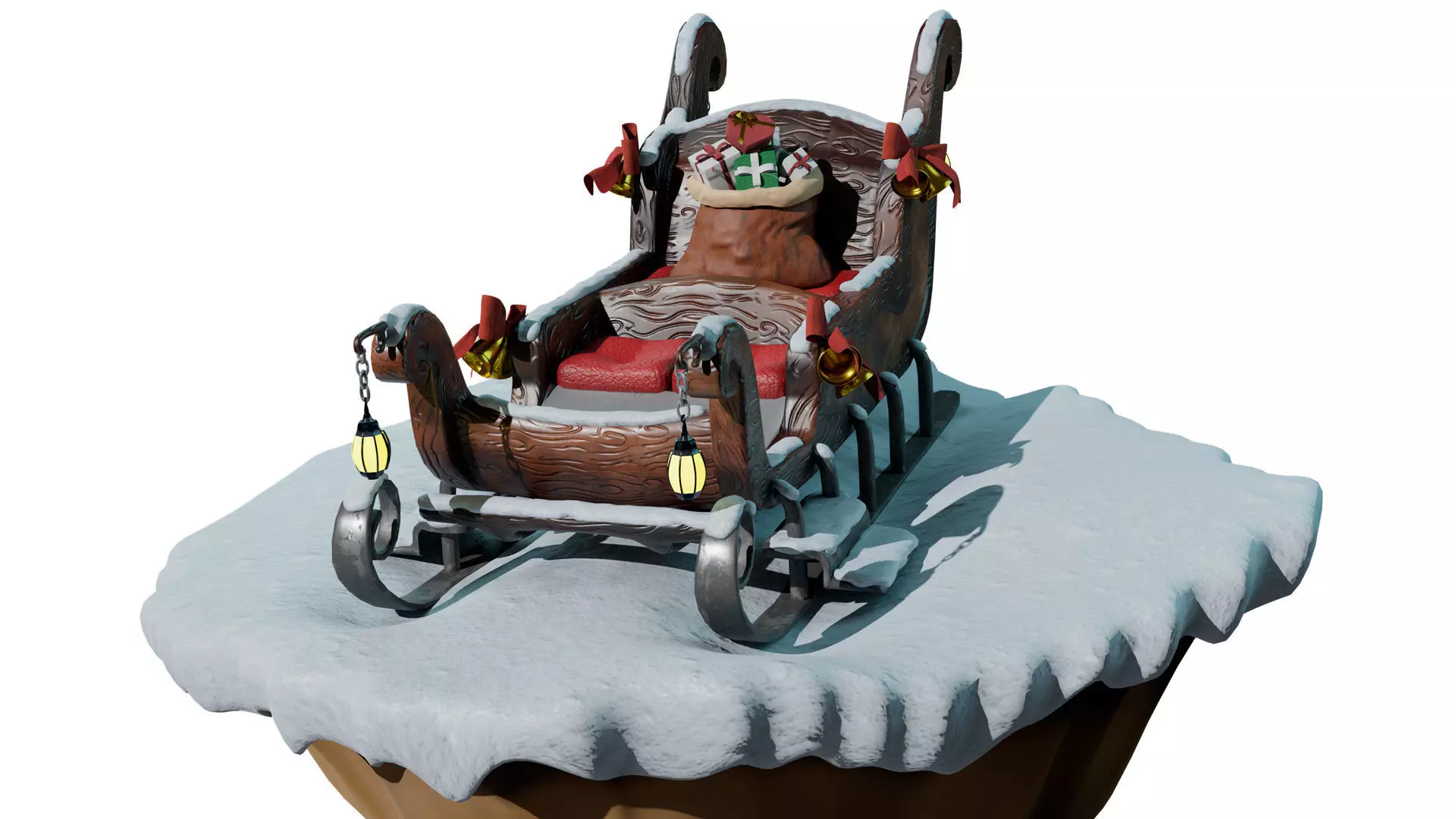 Santa s sleigh Low-poly 3D model_0