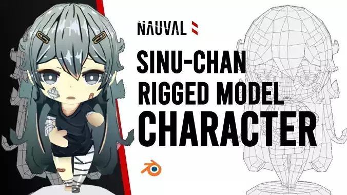 Sinu-chan Chibi - Anime Chibi Low Poly RIGGED Blender Model Low-poly 3D model