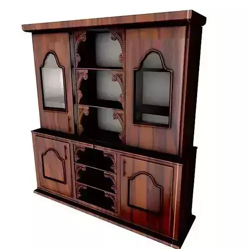 Buffet wooden cabinet with glass doors 3D model