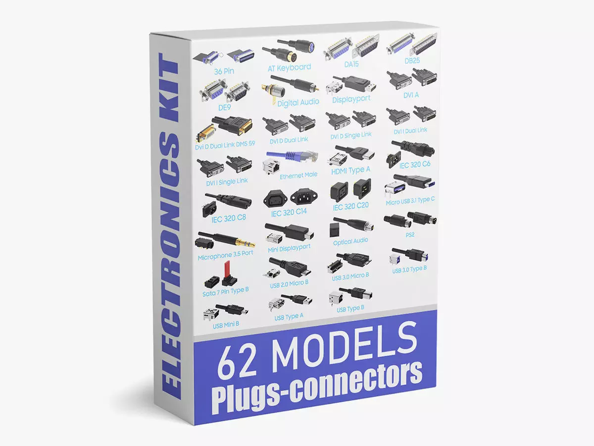 62 Electronics Kitbash Plug Connector 3D model_0