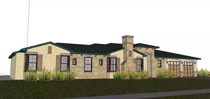 Nobility-History-Castle-Villa-046 front elevation of ranch st... 3D model