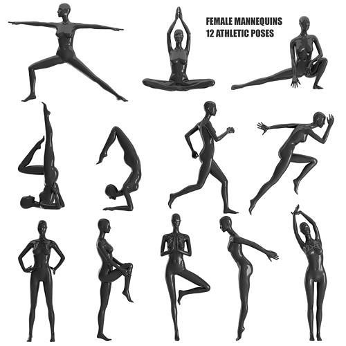 Set of female Mannequins 12 athletic pozes 3D model