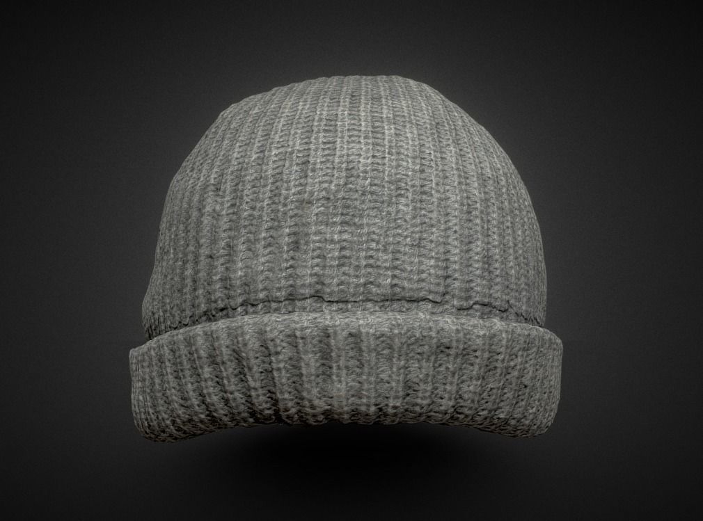grey wool cap Low-poly 3D model_1