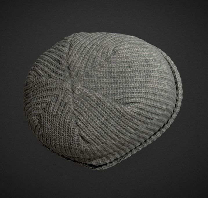 grey wool cap Low-poly 3D model_2