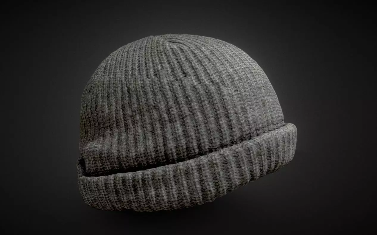grey wool cap Low-poly 3D model_0