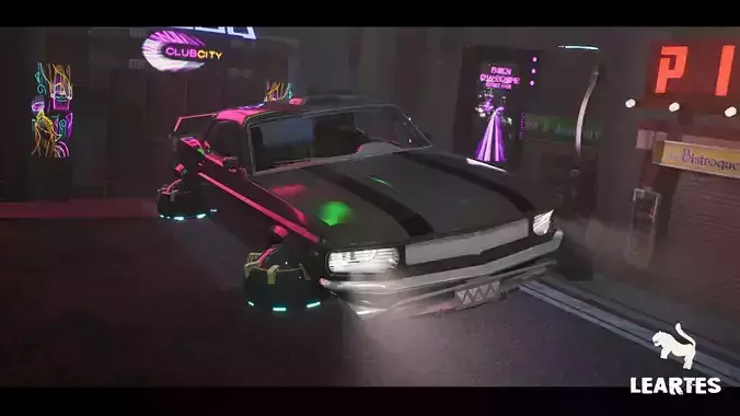 Driveable Animated Retro Cyberpunk Hover Car Game-Ready Low-poly 3D model