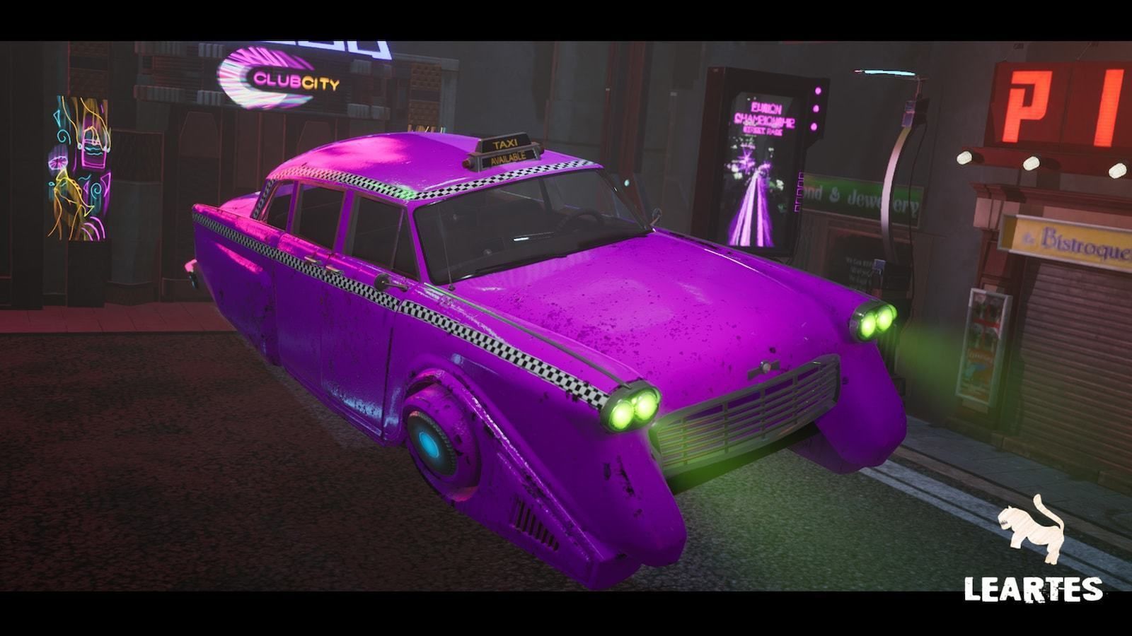 Driveable Animated Retro Cyberpunk Hover Taxi Game-Ready Low-poly 3D model_3