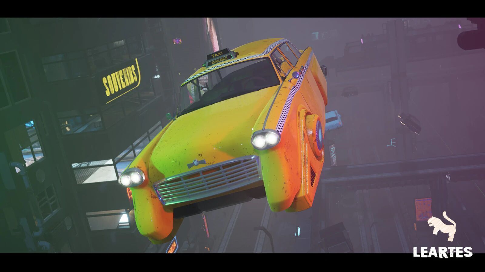 Driveable Animated Retro Cyberpunk Hover Taxi Game-Ready Low-poly 3D model_8