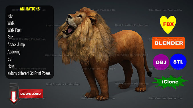 Lion with Animation 8 Low-poly 3D model
