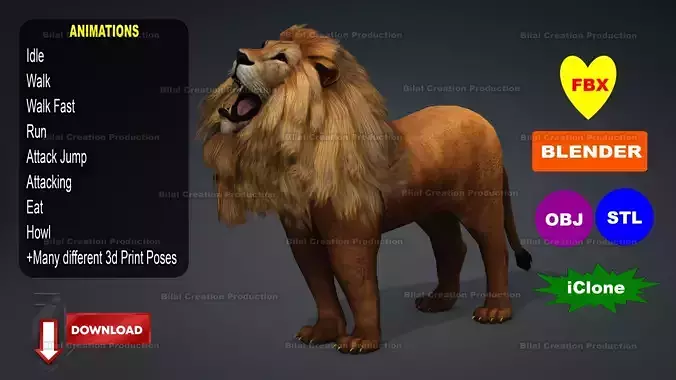 Lion with Animation 8 Low-poly 3D model